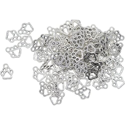 100x Alloy Hollow Pet Cat Paw Footprint Charms Pendants DIY Jewelry Findings