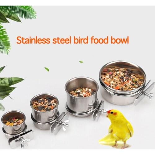 Stainless Steel Pet Birds Hang Cage Bowl Parrot Feeding Food Drinking Dish