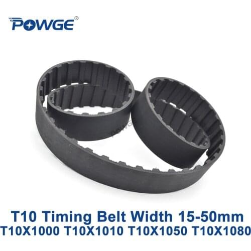 POWGE T10 Synchronous timing belt C=1000/1010/1050/1080 Width 15/20/25/30/40/50mm Rubber T10X1000 T10X1010 T10X1050 T10X1080