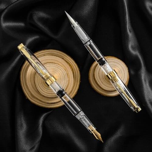 Transparent Gold Metal Fountain Pen Calligraphy Soft Water Brush For Drawing Writing Caligraphy Piston Ink Pen Art Supplies