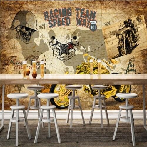 Drop Shipping 3D Photo Wallpaper Custom English Hand Painted Motorcycle Mural Bedroom Bar Restaurant Decoration Wallpaper