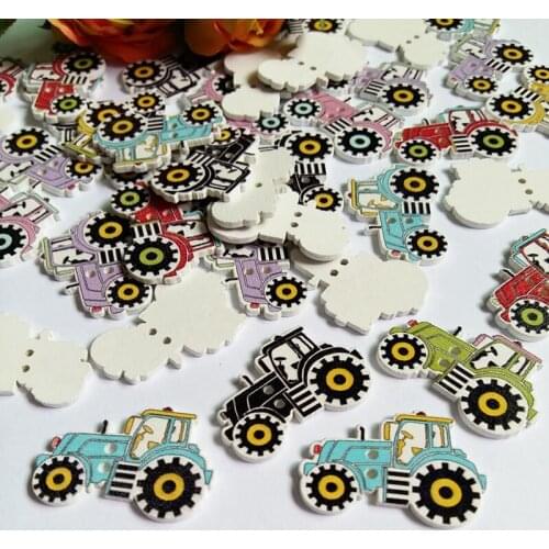 50pcs Mix color tractor Decorative Buttons Sewing Scrapbooking Wooden Buttons for Crafts Scrapbooking Accessories 21*30mm