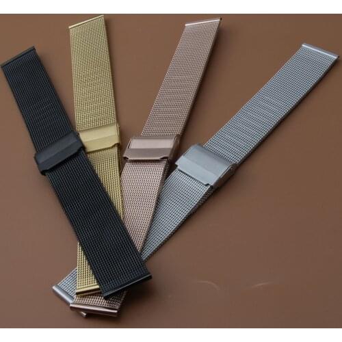 NEW Style 14mm 16mm 18mm 20mm 22mmMen Lady Silver Black Gold Rose Watchbands Mesh Milanese Loop Steel Bracelet Wrist Watch Strap
