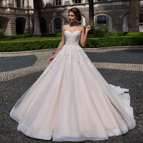 Custom Made Gorgeous Ball Gown Wedding Dresses With Detachable Bow Plus Size Vestidos De Boda Appliques Bridal Dress Noiva