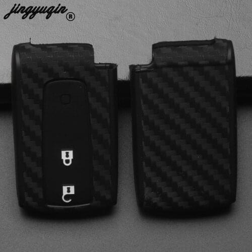 Jingyuqin Carbon Fiber Silicone Car Key Case Fob Cover For TOYOTA PRIUS COROLLA VERSO Holder Remote Cover Keychain