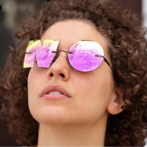 QPeClou 2020 New Fashion NO Letter Sunglasses Women Vintage Colorful Mirror Sun Glasses Men Metal Rimless Shades Female Oculos