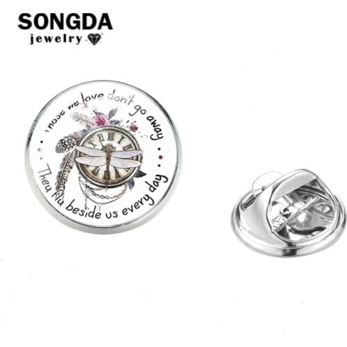 SONGDA Aesthetic Brooches For Womens Clothing Dragonfly-Still-Talks Glass Dome Stainless Steel Badges Lapel Pins New Year Gift