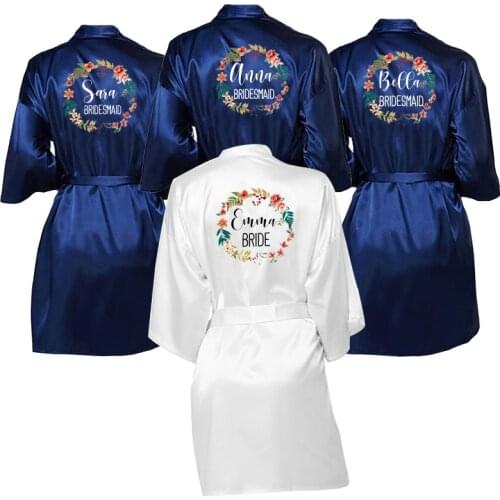 Wedding Satin Dressing Gown, Personalised Custom Name Lace Satin Robe Pajamas Wedding Bridesmaid Gifts Bridal Party Robes