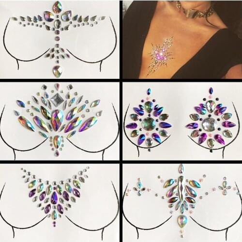 Body Rhinestone Jewelry Sticker Breast Jewels Tattoo Crystal Nipple Paste Bright Gem Stones Temporary Sticker For Women Wedding