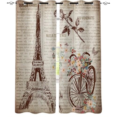Retro Eiffel Tower Bicycle Rose Flower Curtains For Living Room Modern Window Curtains For Bedroom Curtains Drapes Blinds