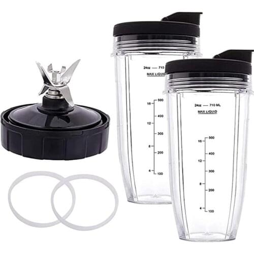 Replacement Parts 7 Fins Extractor Blades And 24OZ Blender Cup With Mouth Lid,For Nutri Ninja Auto IQ Series
