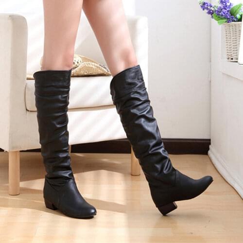 WinterWoman Shoes Boots Platform Rubber Boots Black White Low Heel Knee Boots Autumn Lady Heel Shoes Knee High Shoes