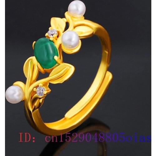 Green Jade Leaf Ring Women Zircon Fashion Gifts 925 Silver Natural Amulet Charm Jewelry Men Crystal Gemstone Chalcedony