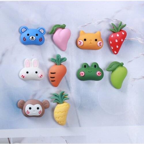 10Sets Cartoon Animals Fruits Flatback Resin Cabochon Kawaii Embellishment Earring Studs Hair Accessories DIY Scrapbooking Decor