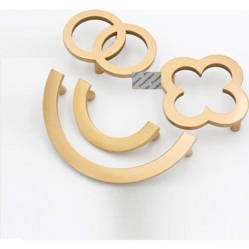 2Pcs Solid Brass Pull Chinese Mid-century French Provincial Furniture Cabinet Cupboard Half Round Circle Floral Design