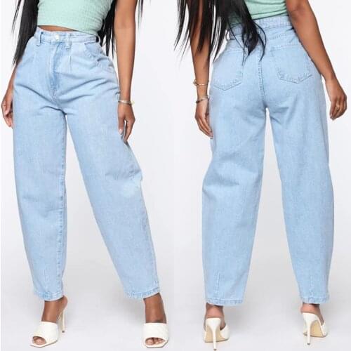 2020 Fashion Jeans High Waisted Light Blue Harem Pants Washed Female Loose Casual Vintage Mom Jean Turnip Trousers Plus Size 3XL