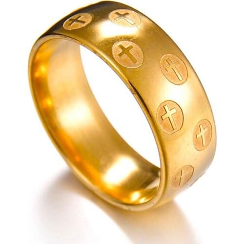 2021 Fashion Creative Christian Jesus Cross Gold Color Rings Stainless Steel Cool Mens Ring Wedding Engagement Jewelry Gifts