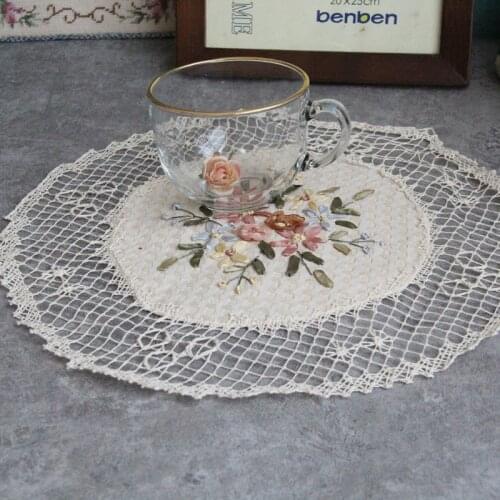 3D flower cotton placemat cup coaster mug kitchen Christmas table place mat cloth lace embroidery doily wedding pad Accessory
