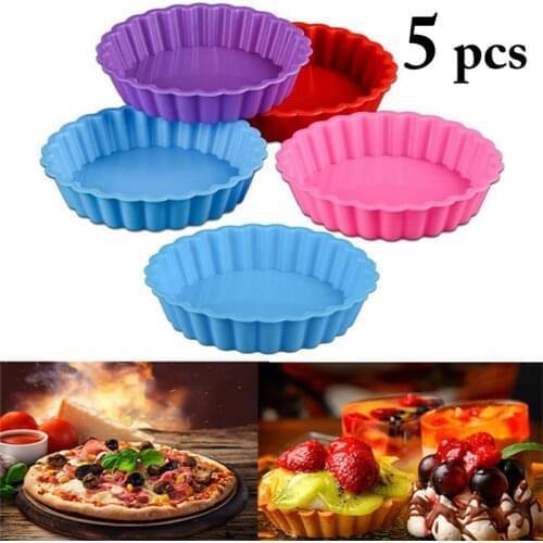 5pc Silicone Cake Molds Round Silicone Bakeware Pizza Pan Non-Stick Multi-Purpose Baking Tray Cake Mold Bread Mold For Kitchen