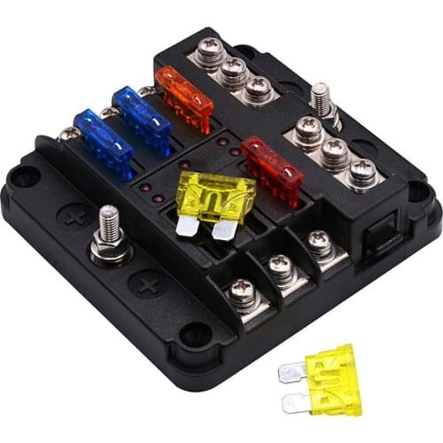 6 Way Blade Fuse Box & Bus Bar Car Kit With Cover Fuse Box Holder 12V/32V for Auto Car Boat Marine Trike