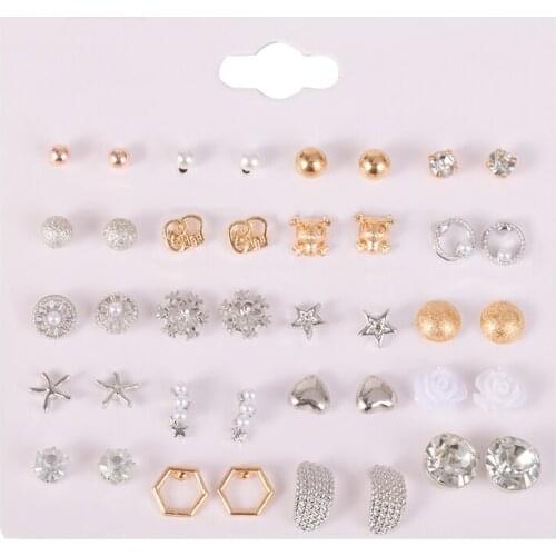 9 pairs/set 2021 new fashion golden water drop design flower rhinestone pearl stud earrings for women gilr wedding party gift
