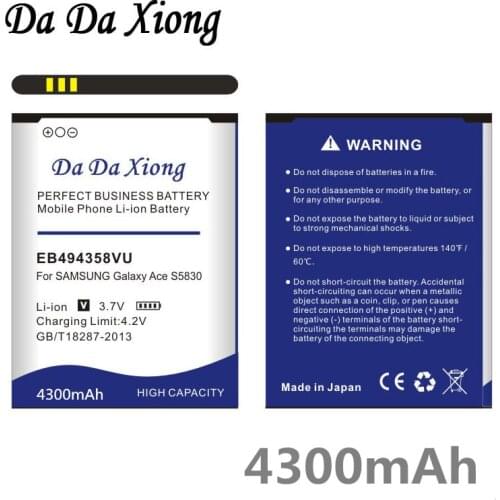 4300mAh EB494358VU Battery for Samsung Galaxy Ace 5830 S6802 B7510 i569 i579 i619 S5660 S5670 S5830I S5838 S6102 S6108 S5830