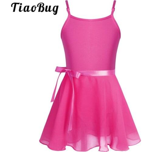 TiaoBug Kids Teens Professional Ballet Tutu Leotard with Chiffon Skirt Girls Spaghetti Straps Gymnastics Leotard Child Dancewear