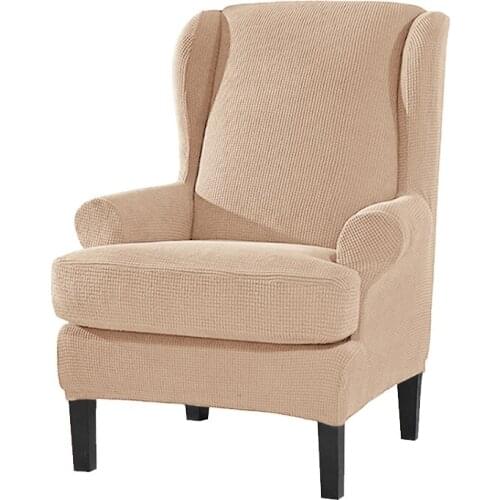 Wing back Chair Cover Jacquard Spandex Stretch Slipcovers for office Chairs Stylish 2 Piece Set With Elastic Band