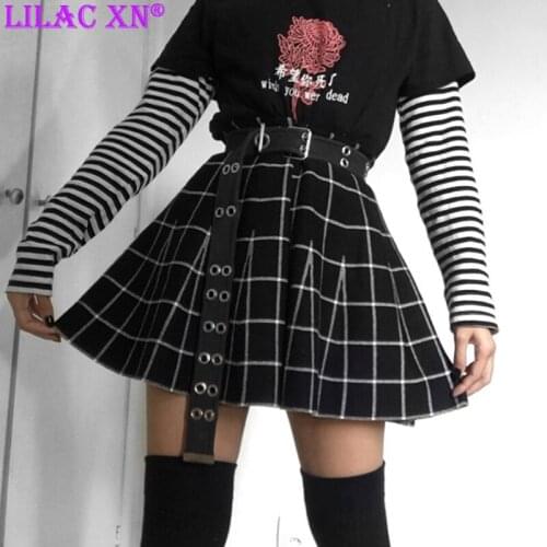 Harajuku Black Plaid Mini Skirt Goth High-waisted A Line Pleated Skirt Gothic Academic Women Girls Skirt Y2K Summer Clothing
