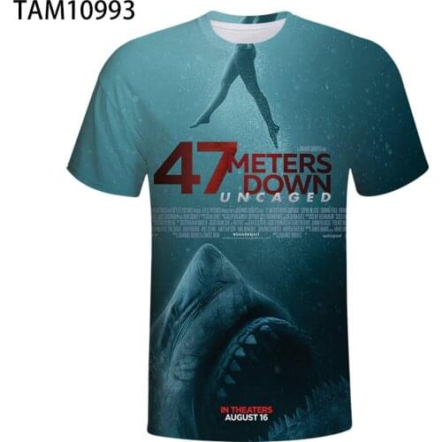 Horror Shark Pattern Meters Down Childrens T-shirt 3D Printing Mens and Womens Summer Fashion Street Popular Movie O-Neck To