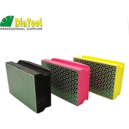 DIATOOL 3pcs (#100+#200+#400) Electroplated Diamond Hand Polishing Pad 90X55MM Foam-backed Grinding Block