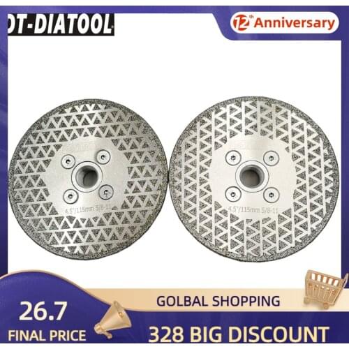 DT-DIATOOL 2pcs/pk 5/8-11 Thread Dia 4.5"/115mm Electroplated Diamond Cutting & Grinding Disc Single Side Coated Saw Blade
