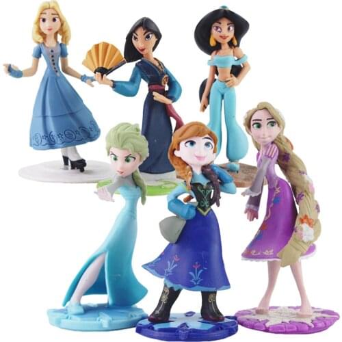 3pcs/Set 10cm Princess Frozen Elsa Anna Tangled Rapunzel Belle Mulan Jasmine PVC Action Figure Model Toys Kids GIft Brinquedos