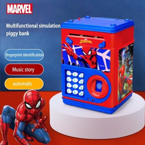 Disney Marvel Action Figures Childrens Frozen Fingerprint Piggy Bank Spider Man Password Unlock Safe Atm Boy Pretend Toy Gift