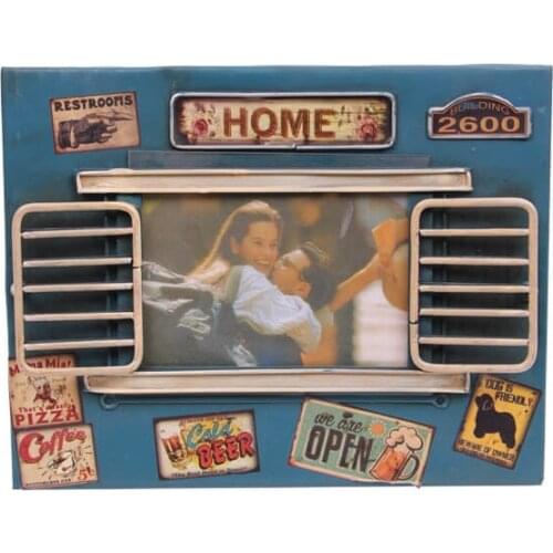Photo Frame Blue for Blinds Metal Decor Vintage Decorative Gift Trinket Miniature Nostalgic Handmade Hand Painted Quality Durable