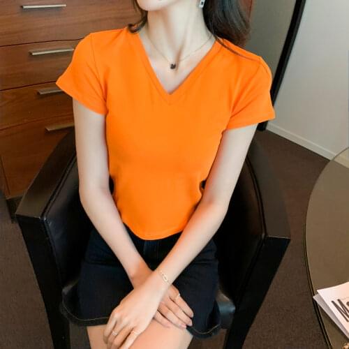 Fashion V Neck Long Sleeve T-shirt Womens summer Short Open Navel Bottom Shirt Hem Side Slit Top woman tshirts