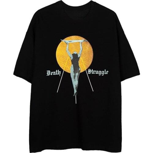 LACIBLE Tshirts Harajuku Streetwear Casual Gothic Punk Rock Men Planet Girl Print Short Sleeve T-Shirts Loose Hip Hop Tees Tops