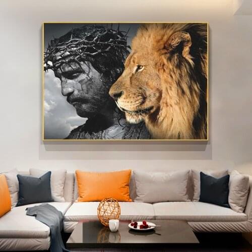 Jesus Lion of Judah Abstract Canvas Art Posters and Prints Large Lion Head Animals Paintings on The Wall Nordic Art Pictures