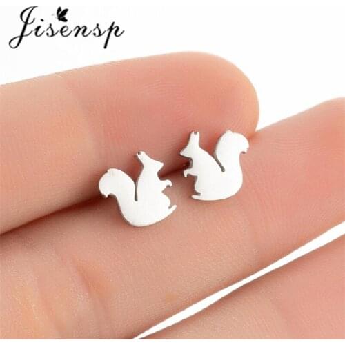 Jisensp Creative Fashion Stainless Steel Lovely Animal Series Earrings Cute Squirrel Stud Earrings Women Home Party Accessories