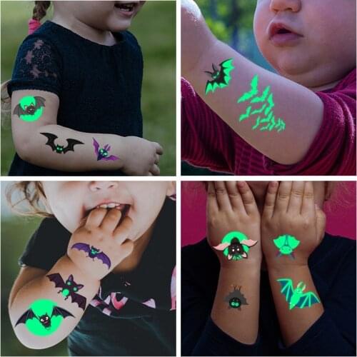 Bat Tattoo Stickers Luminous Child Kid Temporary Fake Tattoos Glow Paste on Face Arm Leg for Children Body Art Mermaid Sticker