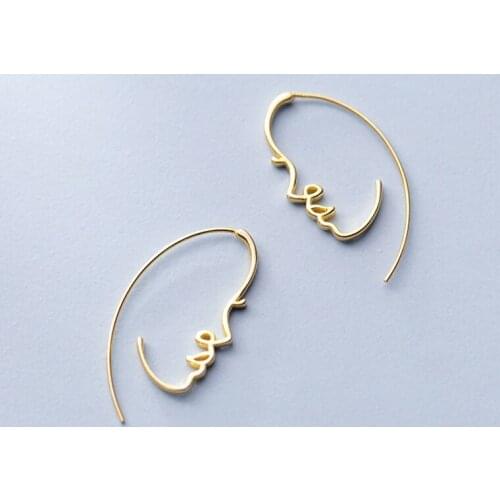 Fashion Face Cold Line Simple Gold Color Drop Earrings For Women Girls Aesthetic Korean Quirky Jewelry Gifts SD2479
