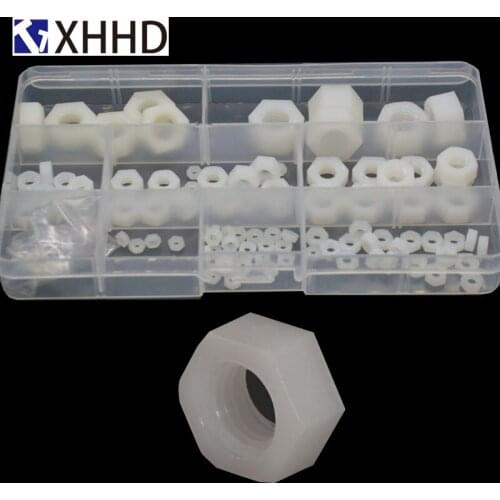 White Nylon Hexagon Nut Assortment Kit Box Sample Box M2 M2.5 M3 M4 M5 M6 M8 M10 M12