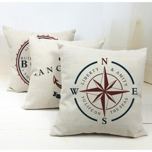Nordic Ocean Seafarer Voyager Boats Anchors Compass Print Pillow Cover Decorative Sofa Throw Pillow Case Home Cushion Cover