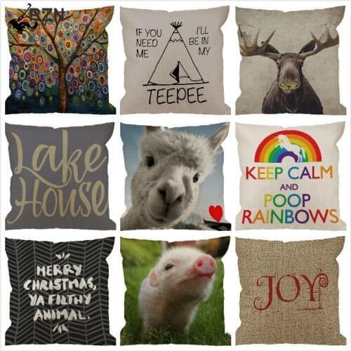 Moose Throw Pillow Case Cotton Linen Square Cushion Cover Standard Pillowcase for Home Decorative Sofa Armchair Bedroom