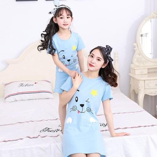 Girls Rabbit Nightdress Mom Kids Cotton Pajamas Dresses Children Clothing Summer Nightgown Home Clothes Girl Sleepwear