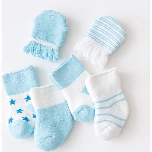 4 Pairs Autumn Winter Newborn Socks Gloves Sets Cotton Baby Boys Girls Anti-scratch Keep Warm Protection Mittens Infant Gift