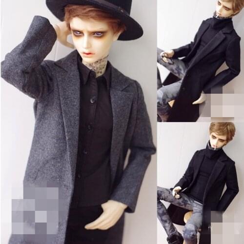 BJD Doll clothes apply to uncle SD17 size wool coat black gray long trench coat doll accessories