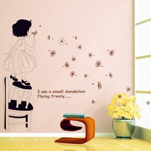 Dandelion girl wall sticker PVC Material DIY Flying dandelion wall decals for Childrens room bedroom home decor sticker