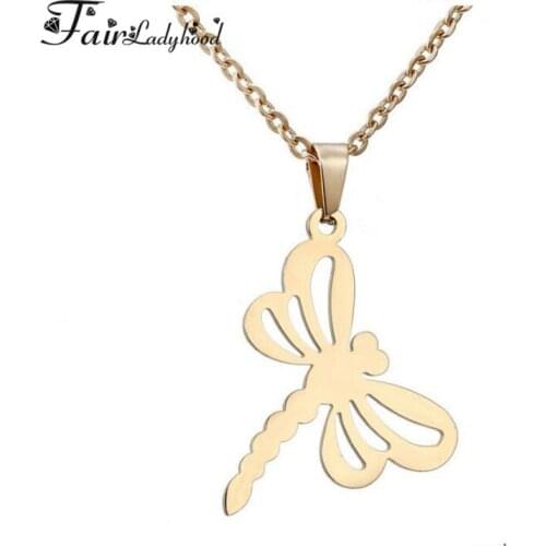 Fairladyhood Dragonfly Sweater Chain Necklace Cute Dragonfly Necklace Custom Stainless Steel Clavicular Chain Necklace