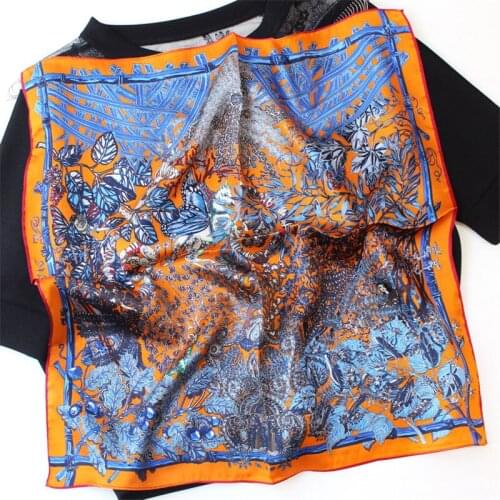 POBING 100% Pure Silk Scarf For Ladies Forest Tree Print Square Scarves Small Head Handkerchief Wholesale Hijab Wraps 53x53CM